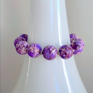 HAND CRAFTED CHUNKY BRACELET Purple Reconstituted Turquoise Bubble Jewelry Gold